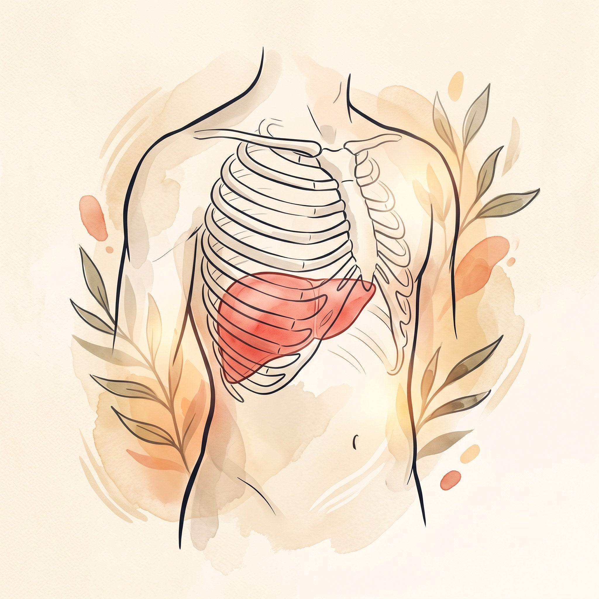 Editorial illustration showing the position of the liver under the right ribs