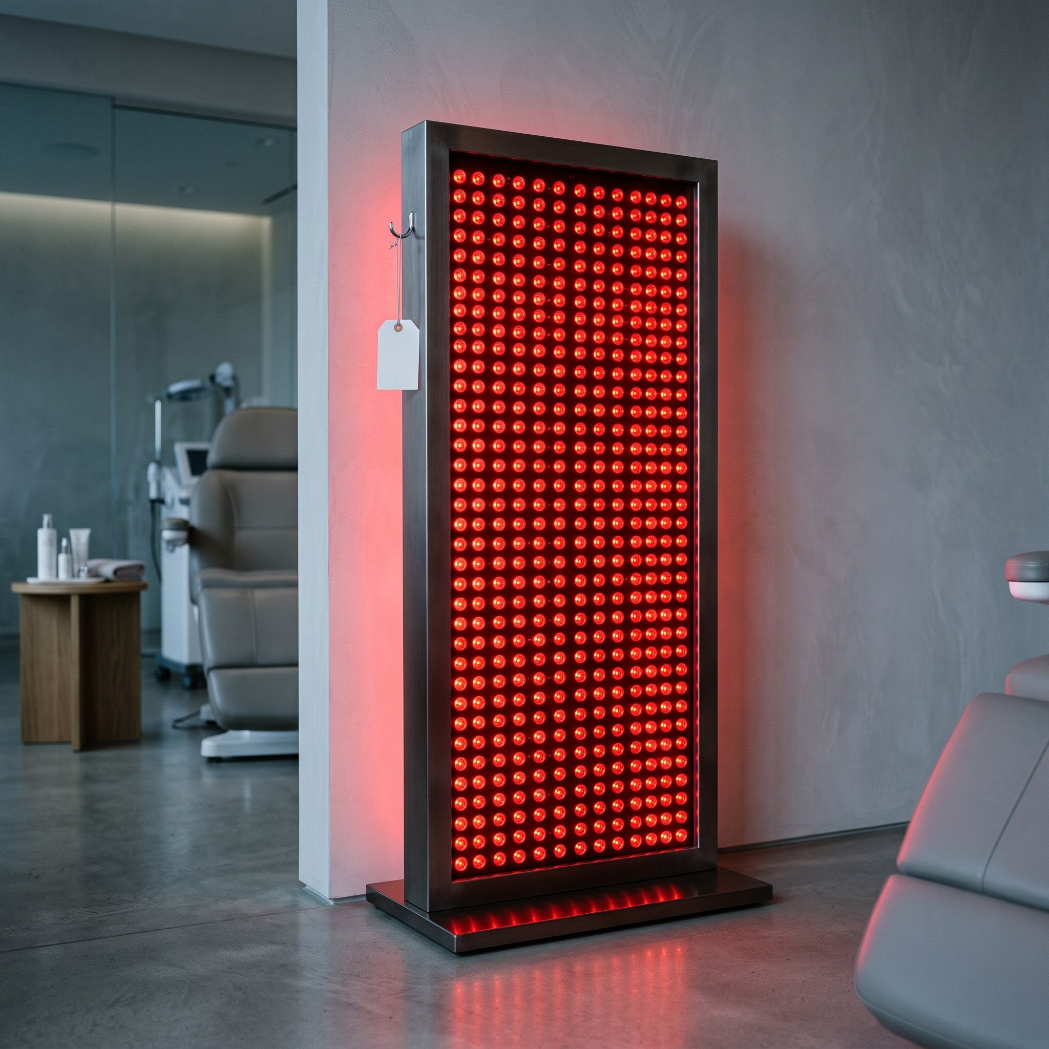 Professional red-light therapy panel installed in a wellness clinic
